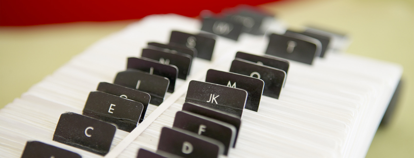 Photograph of rolodex letter tabs